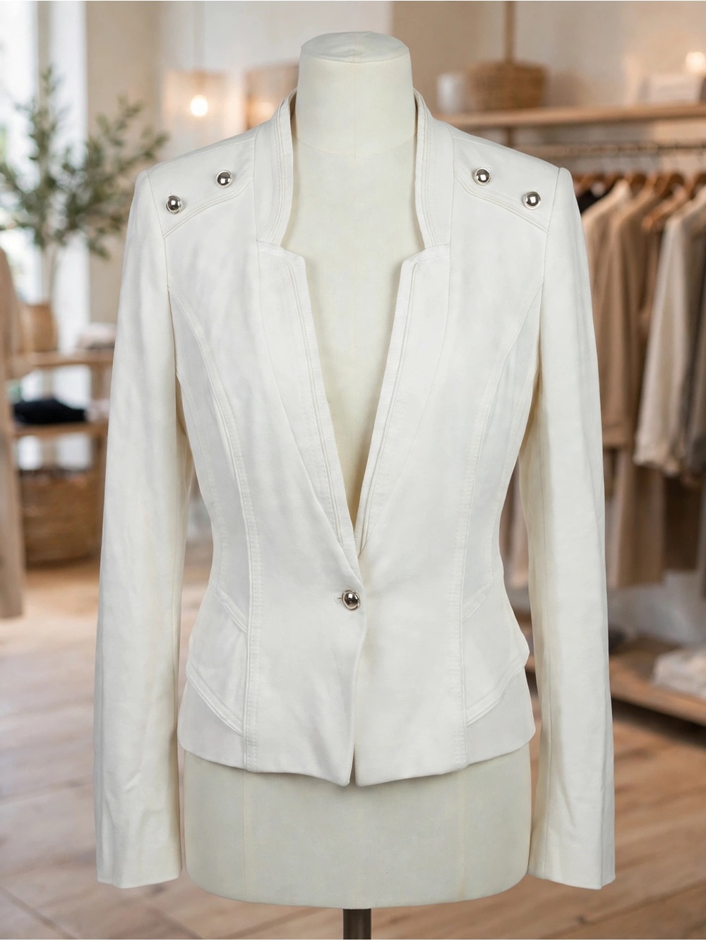 White House Black Market Cream Single-Button Structured Blazer